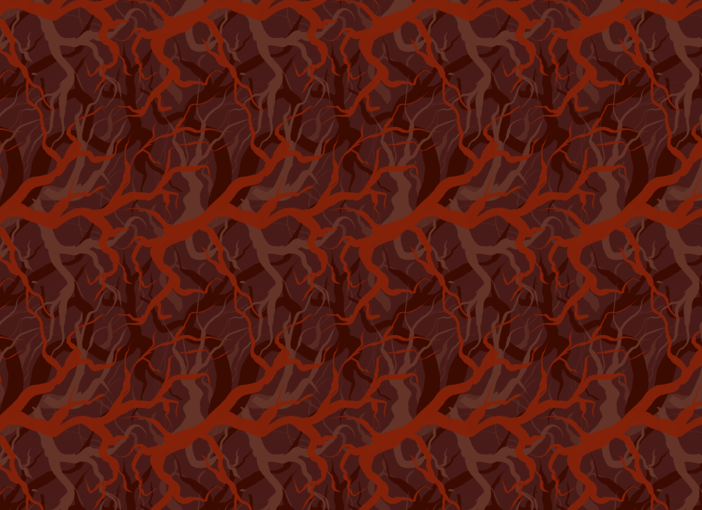 a repeating pattern of red trees, drawn digitally by Zachary Carr