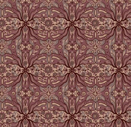 a repeating pattern of floral forms, drawn digitally by Zachary Carr