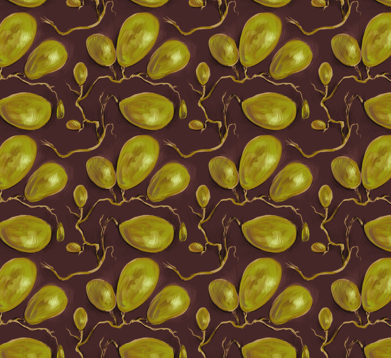 a repeating pattern depicting green grapes, drawn digitally by Zachary Carr